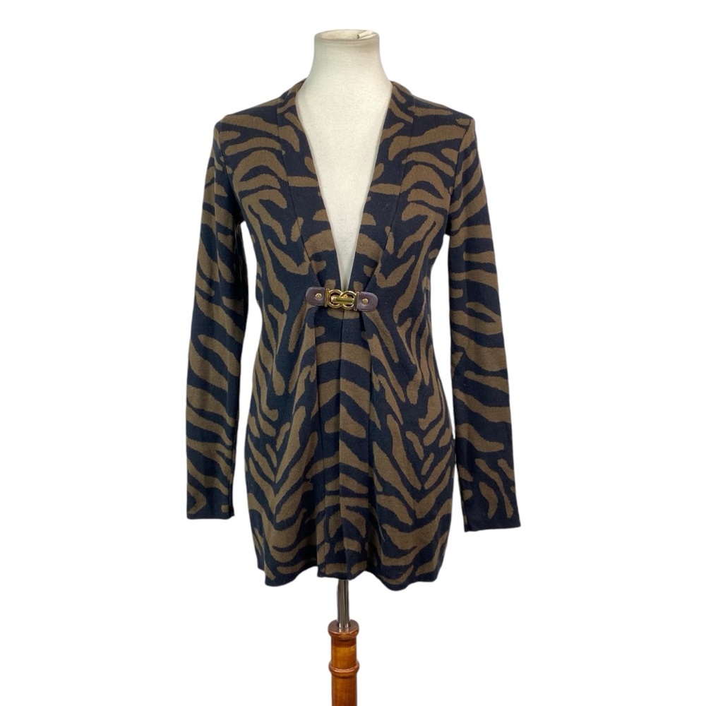 Woman’s Charter Club animal print open front cardigan with clasp size PS